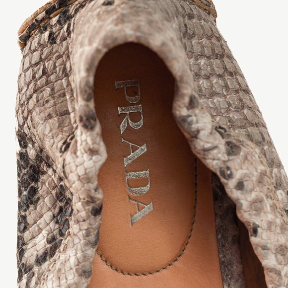 Prada Taupe Grey Reptile Embossed Driving-Style Leather Loafer - Picture 10 of 12